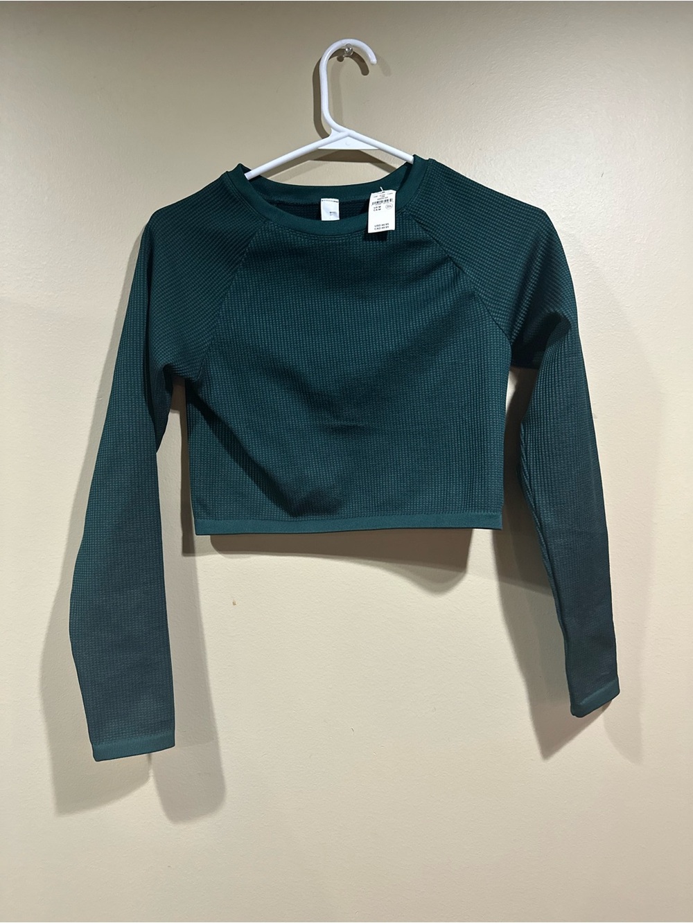 Offline by Aerie ribbed Cropped Long-Sleeve Crewneck Top in Deep Teal